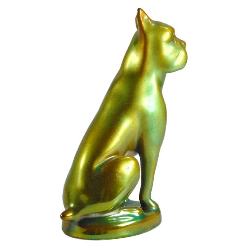 Boxer dog figurine, multicolor gold green, porcelain, Zsolnay, Hungary, 1980s. - 322992