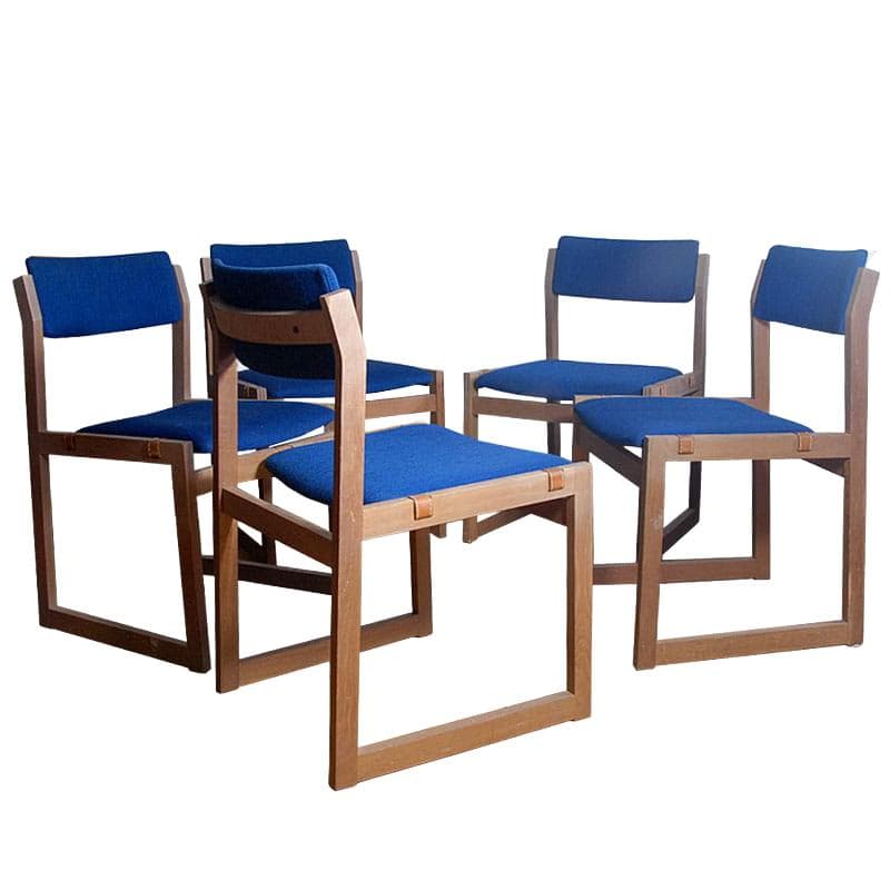 Set of chairs, brown ash, blue fabric, Denmark, 1960s.