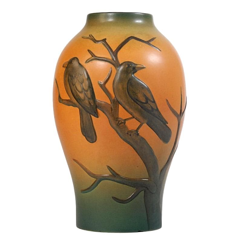 Ceramic Art Nouveau Vase, Ipsen, orange green brown, Denmark, 1920s.
