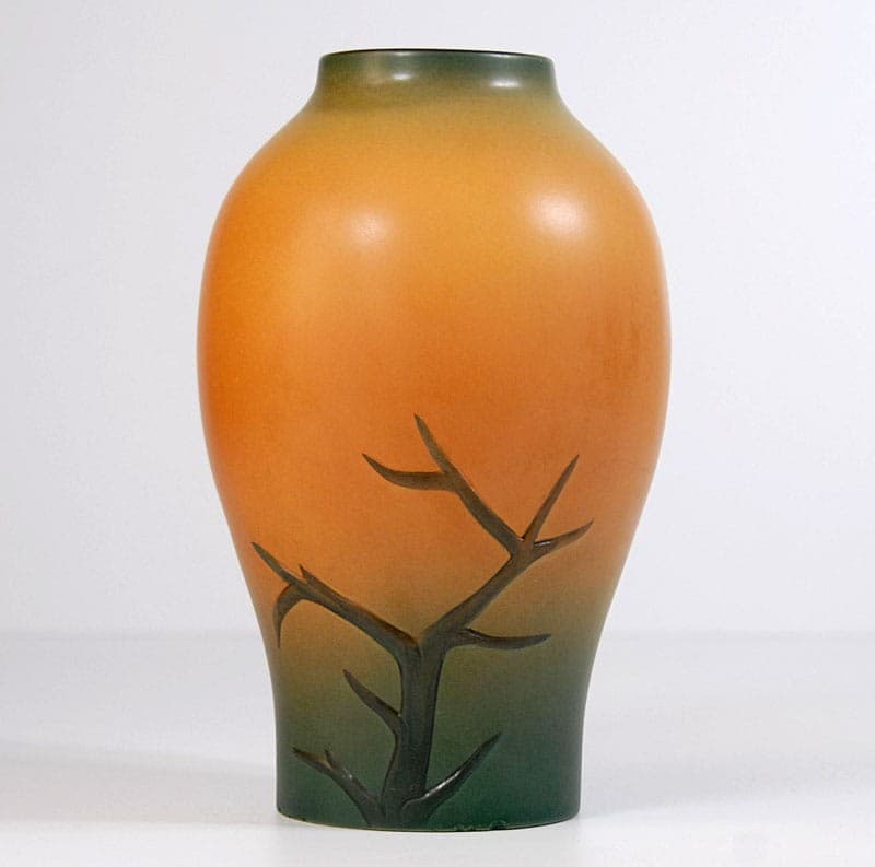 Ceramic Art Nouveau Vase, Ipsen, orange green brown, Denmark, 1920s. - 322876