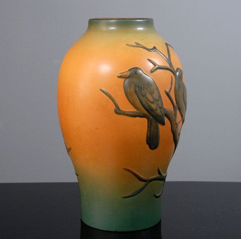 Ceramic Art Nouveau Vase, Ipsen, orange green brown, Denmark, 1920s. - 322875