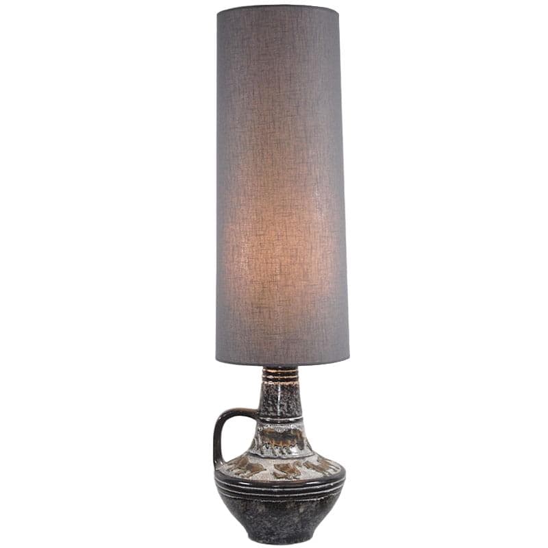 Floor lamp, brown ceramic, grey linen, Germany, 1970s.