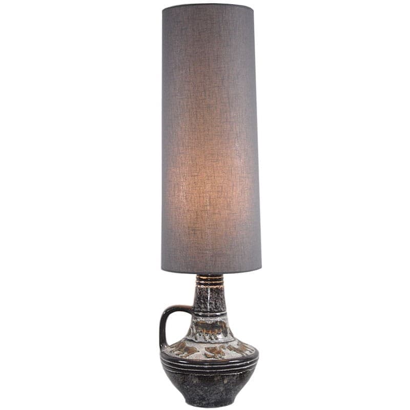 Floor lamp, brown ceramic, grey linen, Germany, 1970s. - 322869