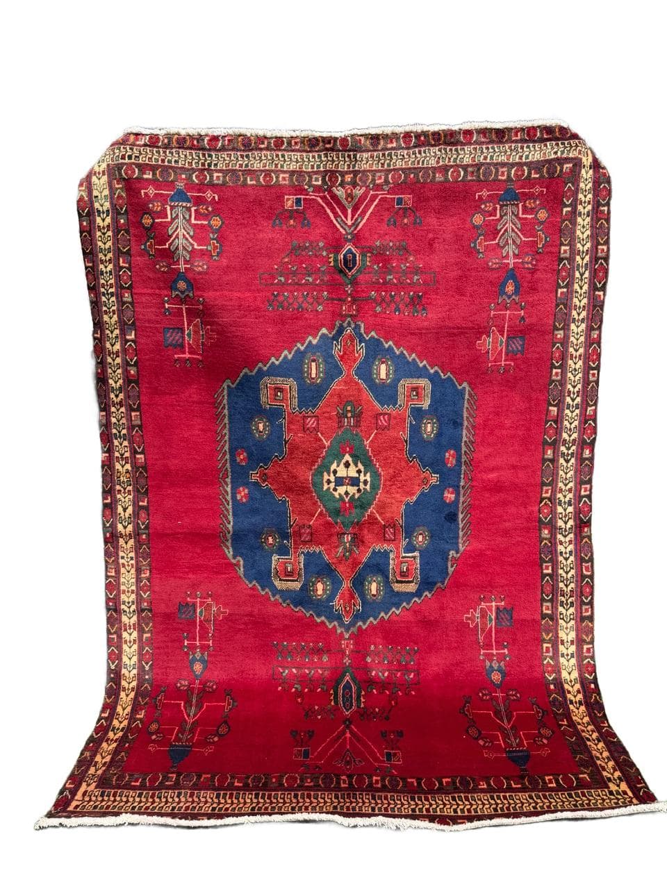 Rug Hamadan 240x170 cm, red blue green beige gold black brown, wool, Iran