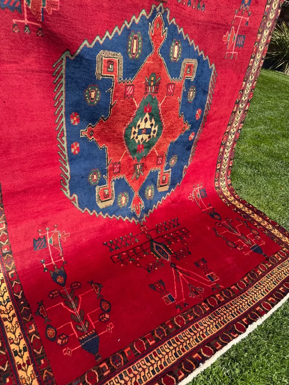 Rug Hamadan 240x170 cm, red blue green beige gold black brown, wool, Iran - 322980