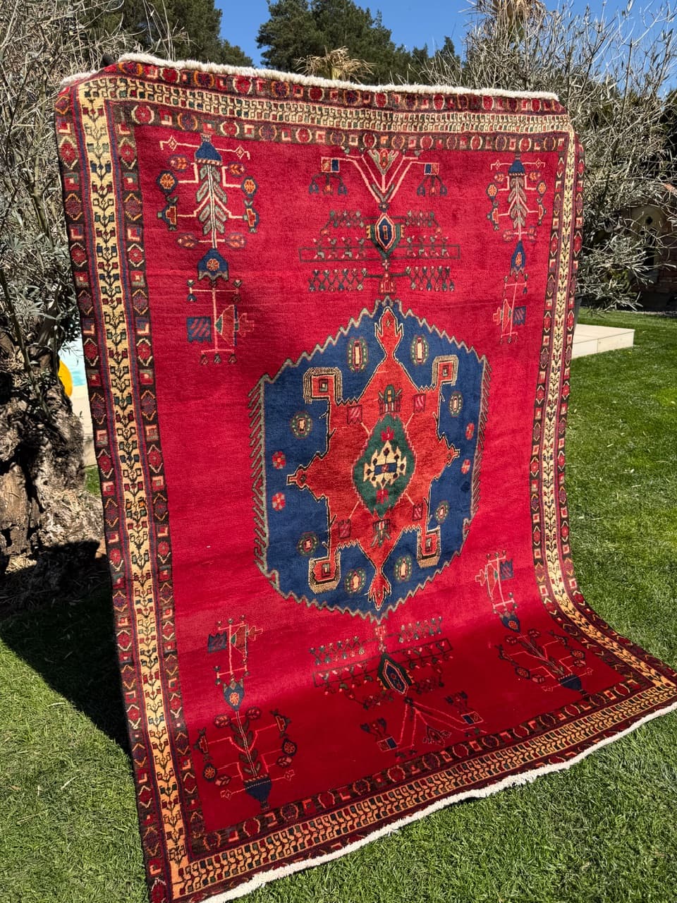 Rug Hamadan 240x170 cm, red blue green beige gold black brown, wool, Iran - 322977