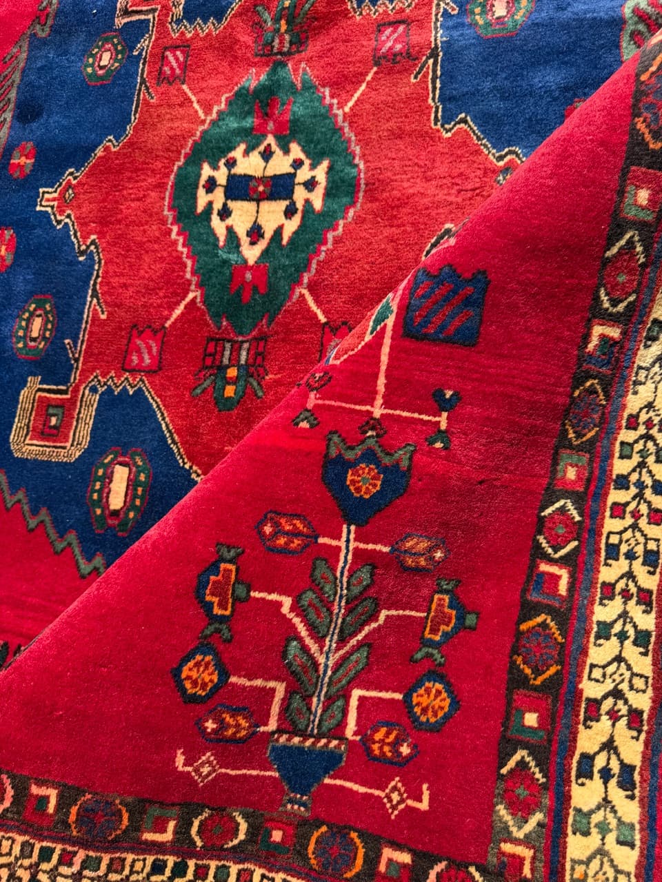 Rug Hamadan 240x170 cm, red blue green beige gold black brown, wool, Iran - 322983