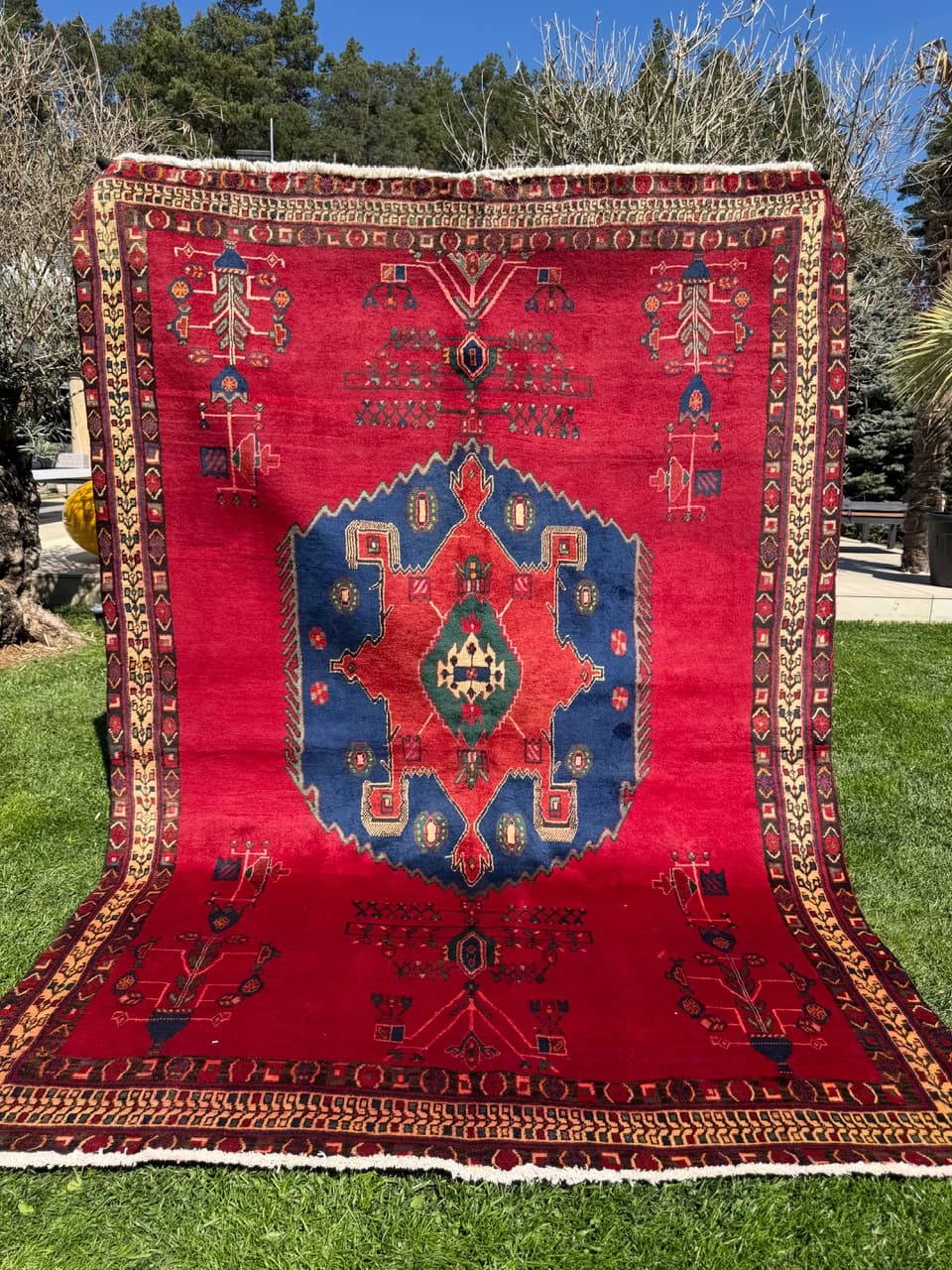 Rug Hamadan 240x170 cm, red blue green beige gold black brown, wool, Iran - 322975