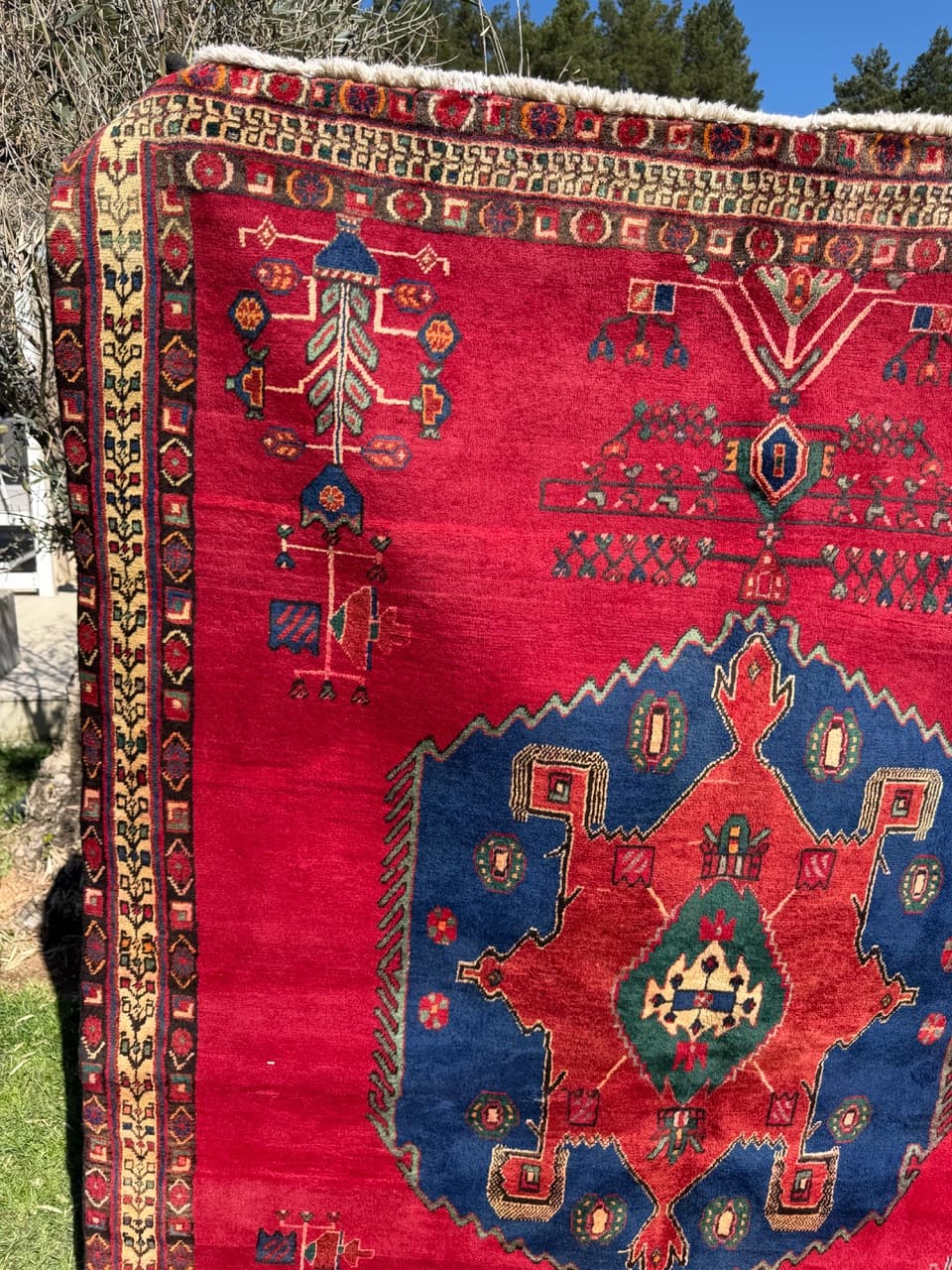 Rug Hamadan 240x170 cm, red blue green beige gold black brown, wool, Iran - 322976