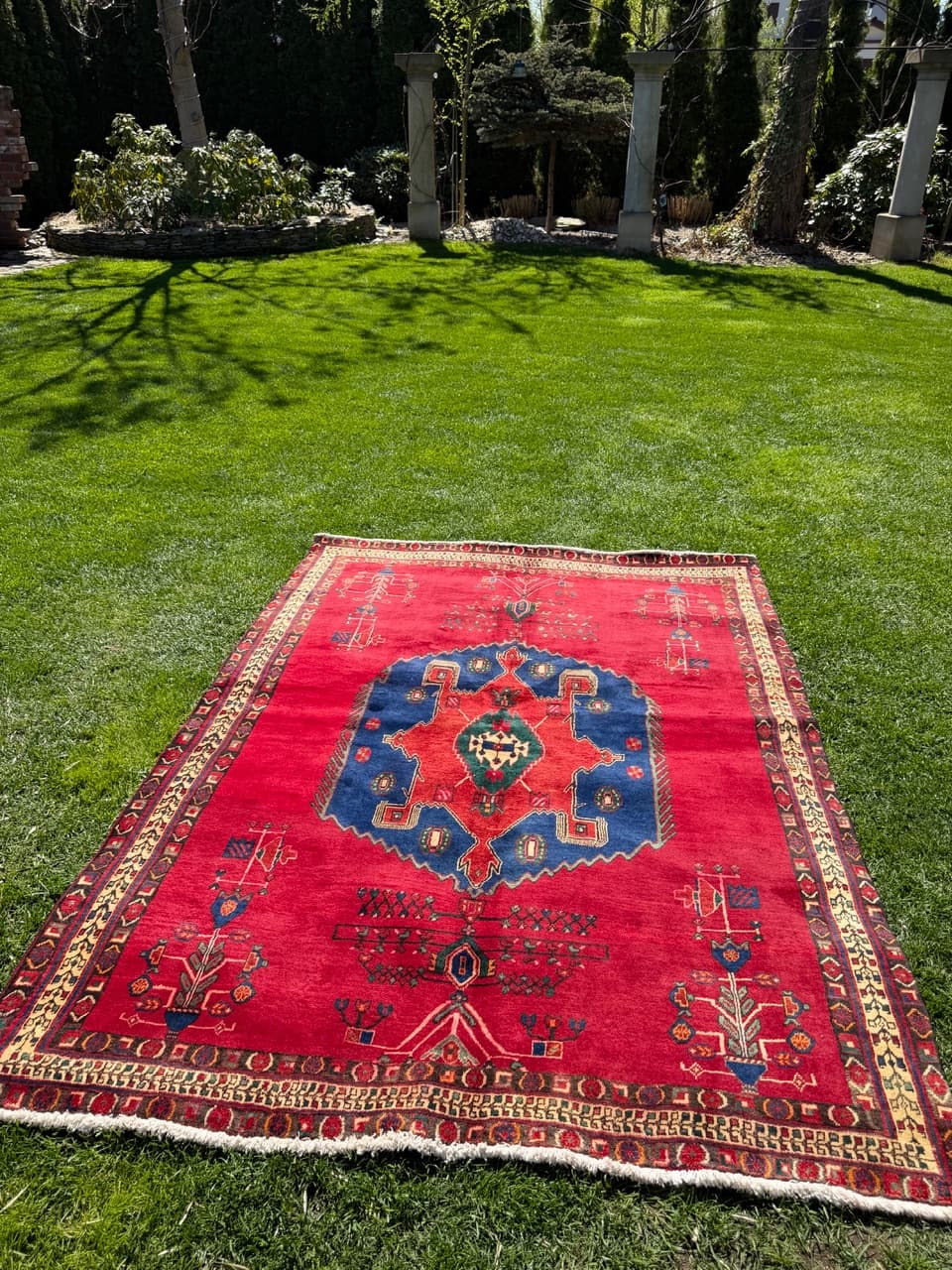 Rug Hamadan 240x170 cm, red blue green beige gold black brown, wool, Iran - 322972