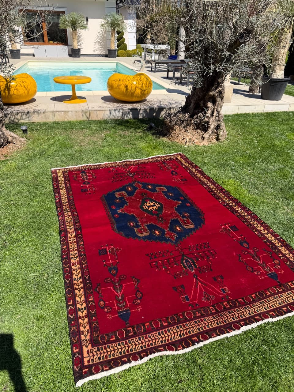 Rug Hamadan 240x170 cm, red blue green beige gold black brown, wool, Iran - 322981