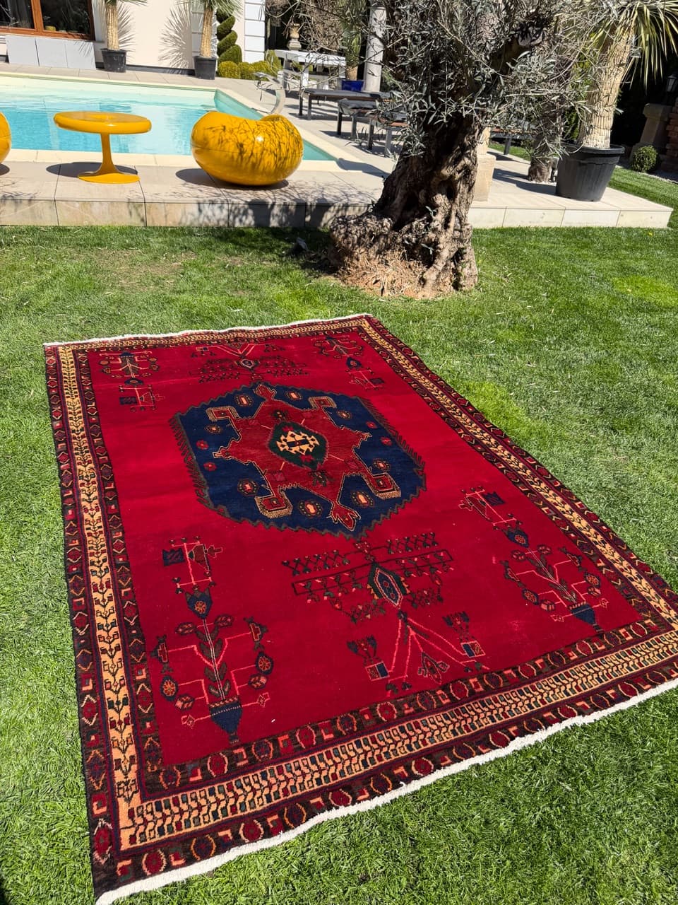 Rug Hamadan 240x170 cm, red blue green beige gold black brown, wool, Iran - 322973