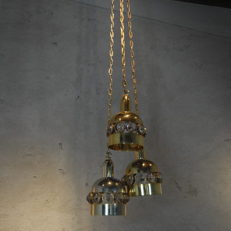 Lampa sufitowa Cristalli, złocony metal, kryształ, Finlandia, lata 60. - 323487