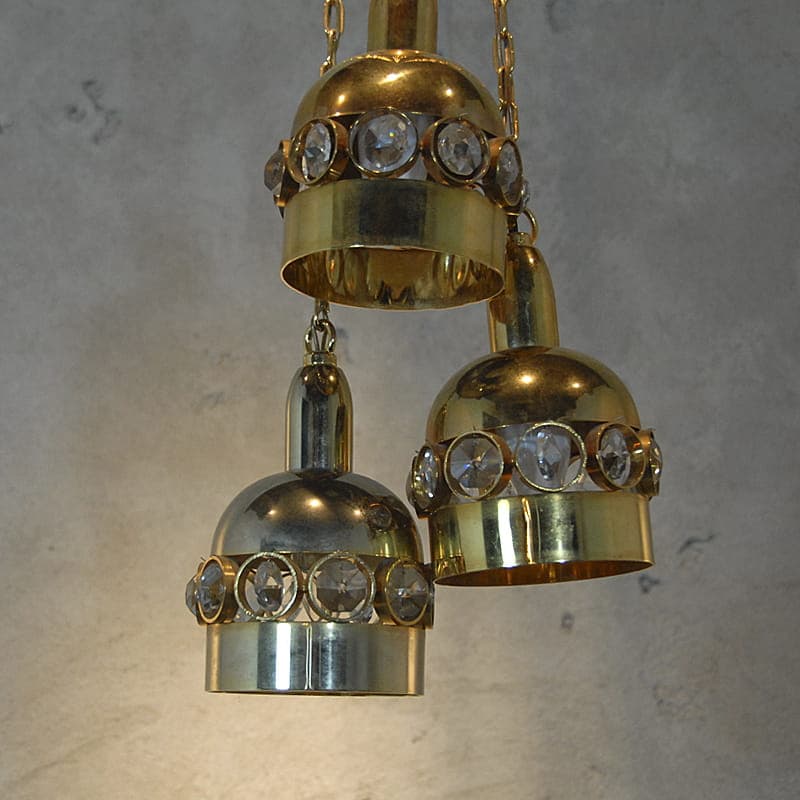 Lampa sufitowa Cristalli, złocony metal, kryształ, Finlandia, lata 60. - 323485