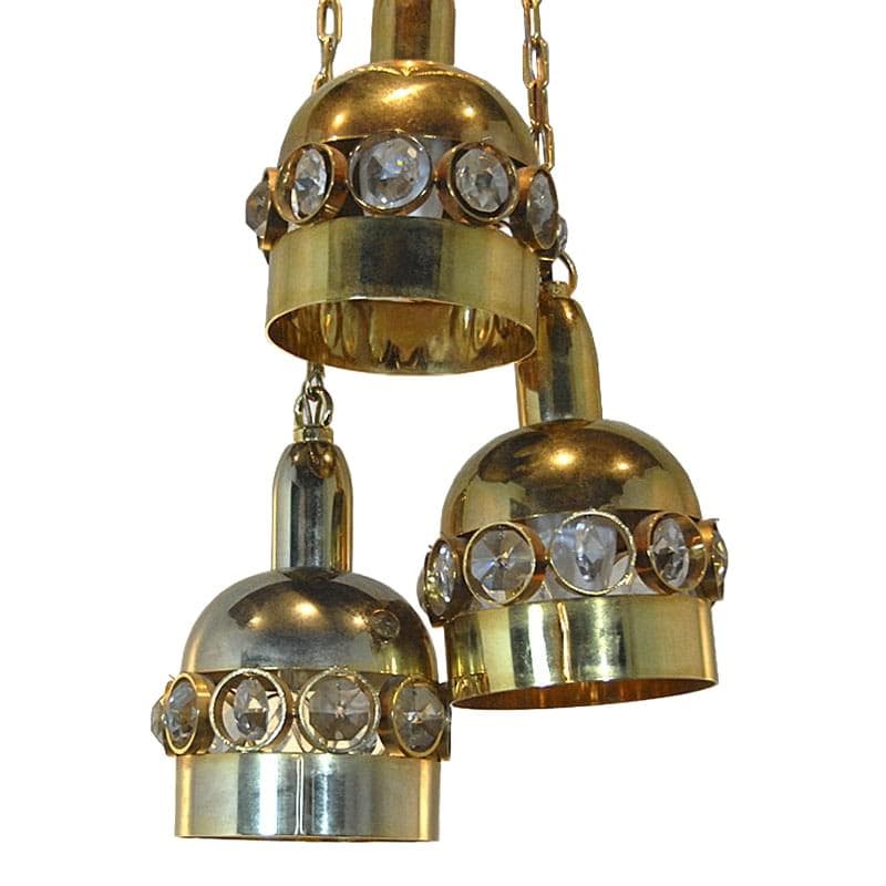 Lampa sufitowa Cristalli, złocony metal, kryształ, Finlandia, lata 60.