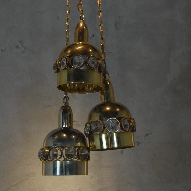 Lampa sufitowa Cristalli, złocony metal, kryształ, Finlandia, lata 60. - 323486
