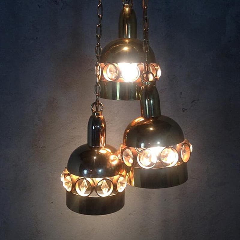 Lampa sufitowa Cristalli, złocony metal, kryształ, Finlandia, lata 60. - 323488