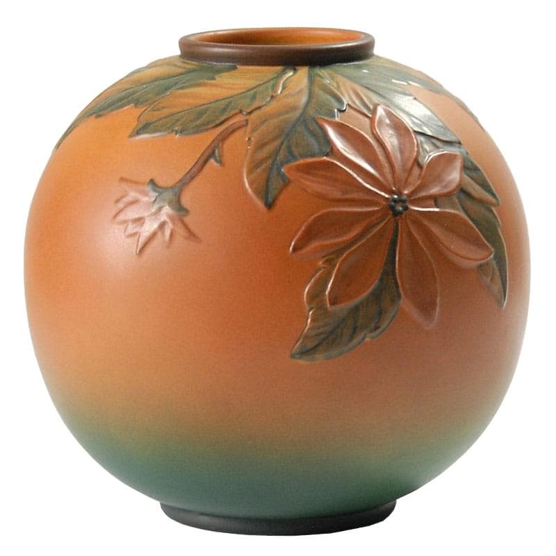 Vase Ipsen, ceramic, orange green brown black, Denmark, 1920s.