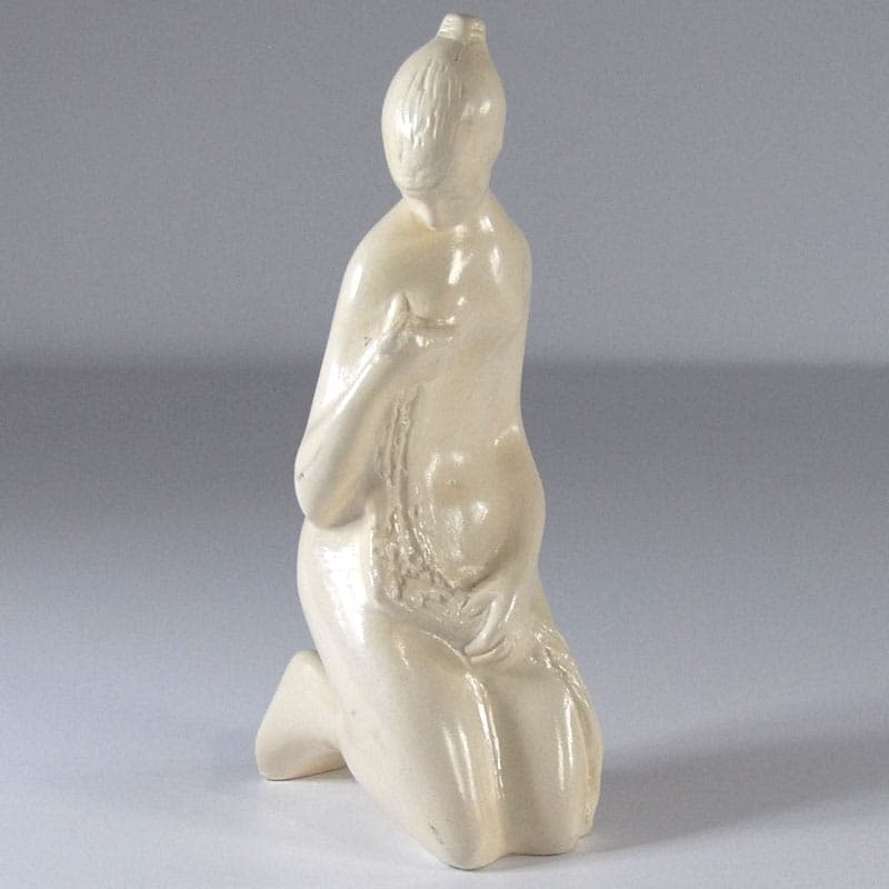 Figurine Seated Girl, white beige ceramic, by L. Vojířová, Czechoslovakia, 1970s. - 323842