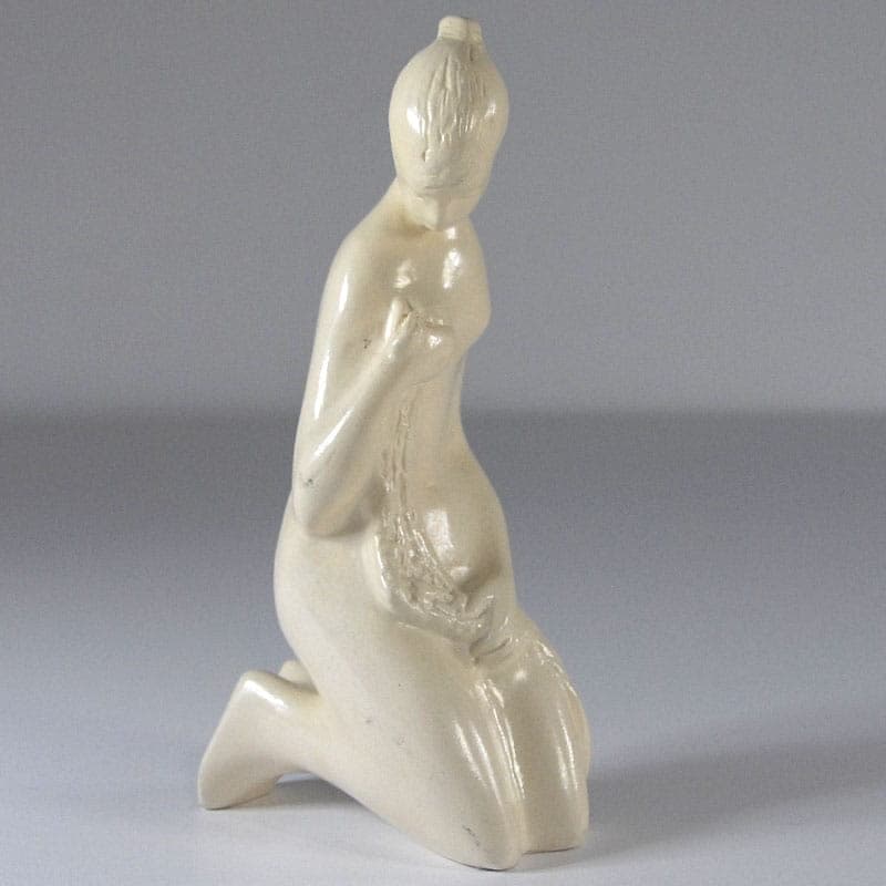 Figurine Seated Girl, white beige ceramic, by L. Vojířová, Czechoslovakia, 1970s. - 323840