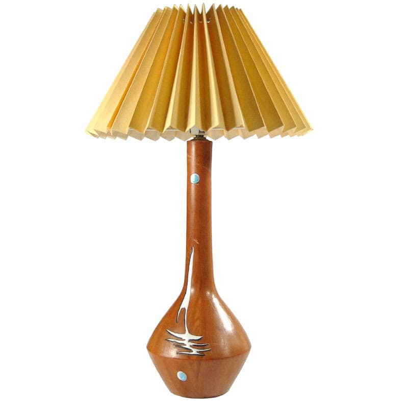 Lampa stołowa, brązowa ceramika, żółta tkanina, Włochy, lata 50. - 323819
