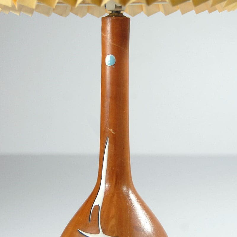 Lampa stołowa, brązowa ceramika, żółta tkanina, Włochy, lata 50. - 323817