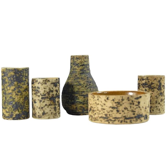 Set of Five Decorative Objects, P. Groeneveldt Style, beige black, stoneware, Europe, 1970s. - DIMENSION
