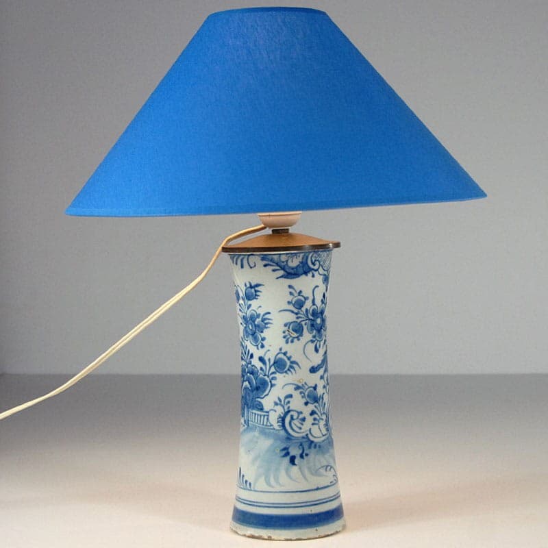 Lampa stołowa Delft, biały niebieski, fajans tkanina, Holandia, XVIII/XIX w. - 323798