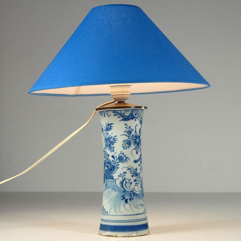 Lampa stołowa Delft, biały niebieski, fajans tkanina, Holandia, XVIII/XIX w. - 323797