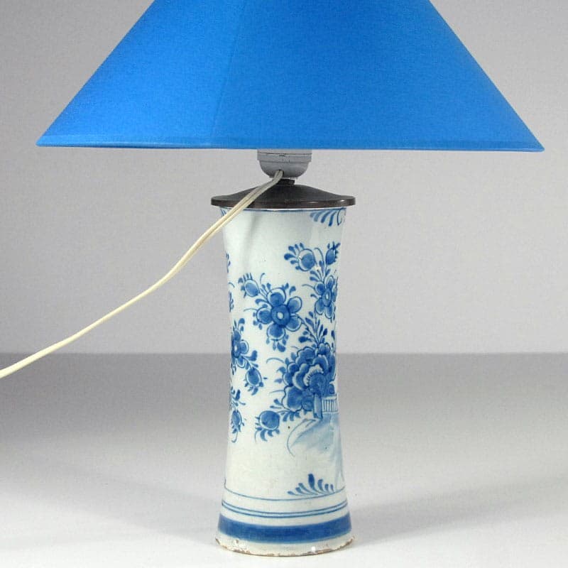 Lampa stołowa Delft, biały niebieski, fajans tkanina, Holandia, XVIII/XIX w. - 323800