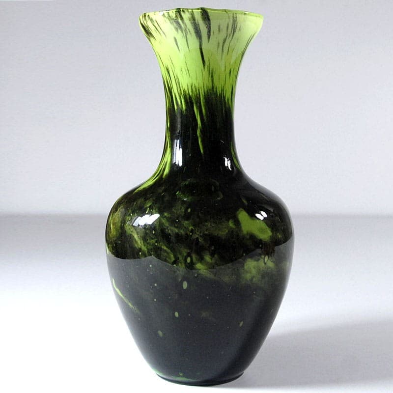 Wazon Opaline Florence, szkło zielony czarny, Empoli, Włochy, lata 60. - 323774