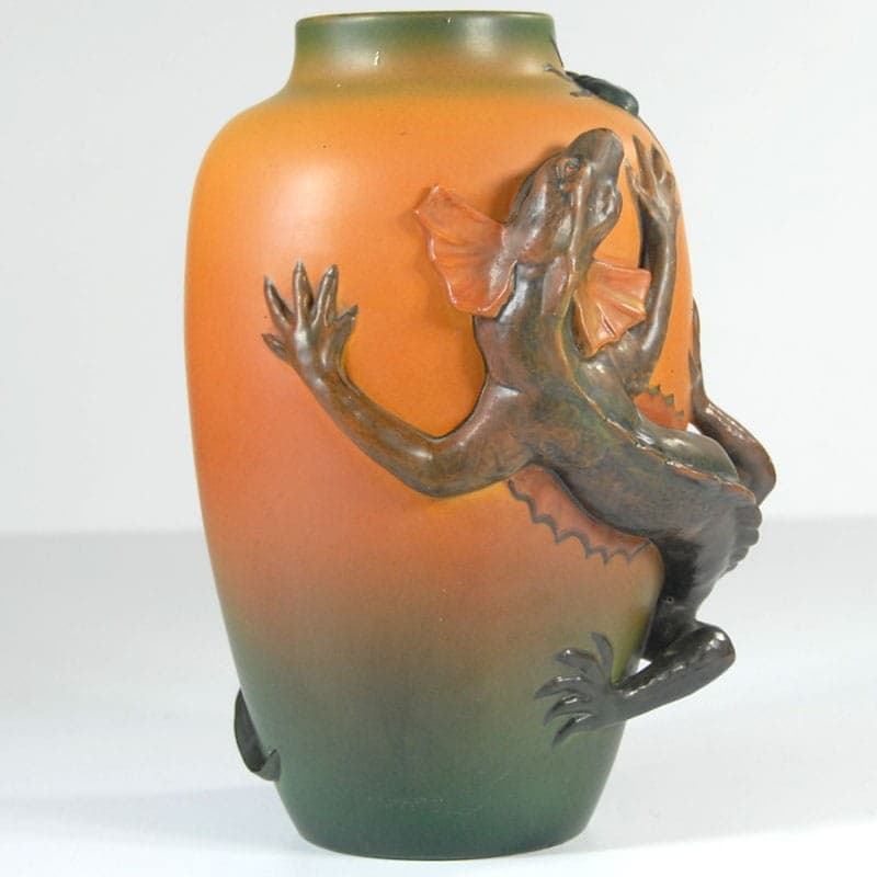 Art Nouveau vase, orange green ceramic, Ipsen, Denmark, 1920s. - 323743