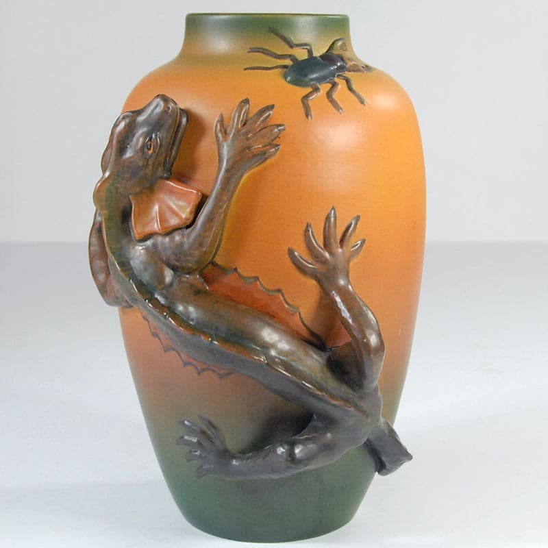 Art Nouveau vase, orange green ceramic, Ipsen, Denmark, 1920s. - 323744