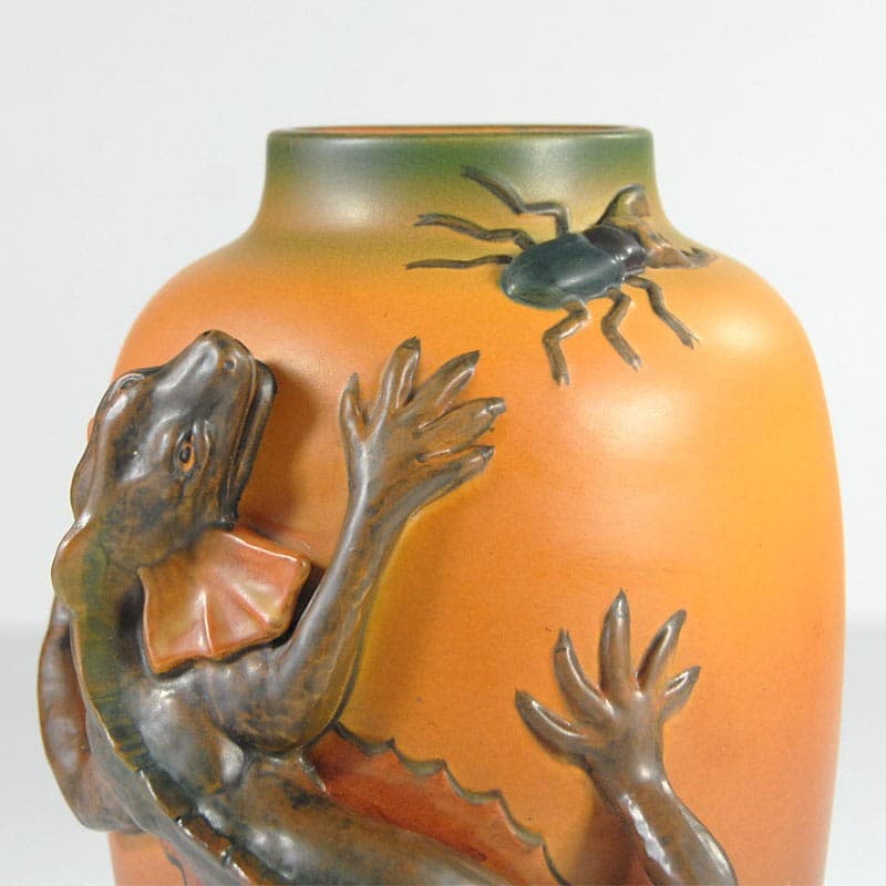Art Nouveau vase, orange green ceramic, Ipsen, Denmark, 1920s. - 323745