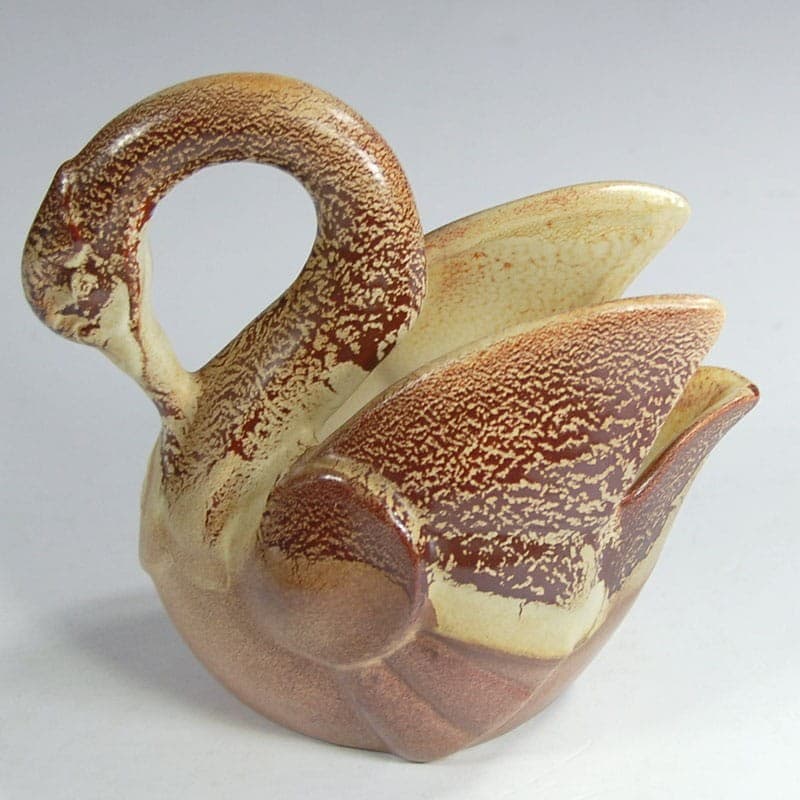 Swan bowl, brown ceramic, by R. Rigon, Italy, 1970s. - 323698