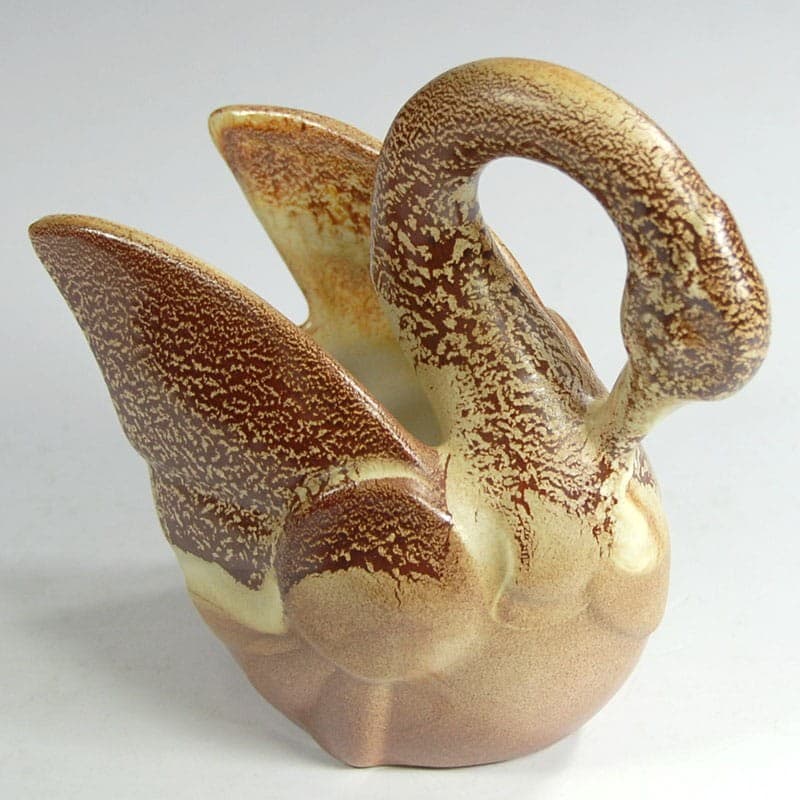 Swan bowl, brown ceramic, by R. Rigon, Italy, 1970s. - 323696