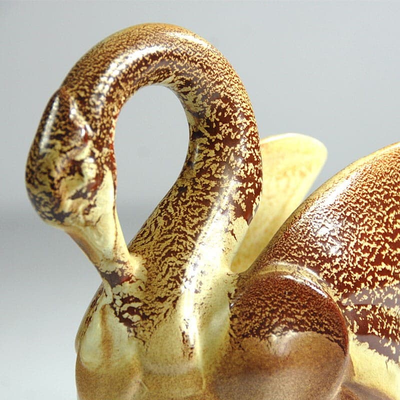 Swan bowl, brown ceramic, by R. Rigon, Italy, 1970s. - 323695