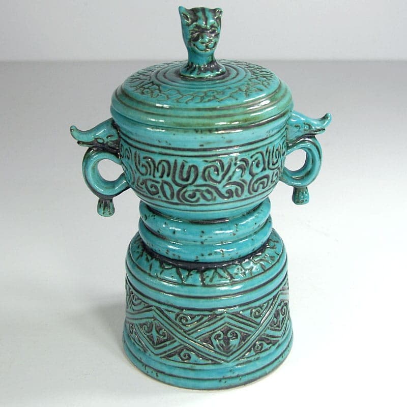 Naczynie ceramiczne, turkusowy niebieski, ceramika, Jasba, Niemcy, lata 60. - 323691