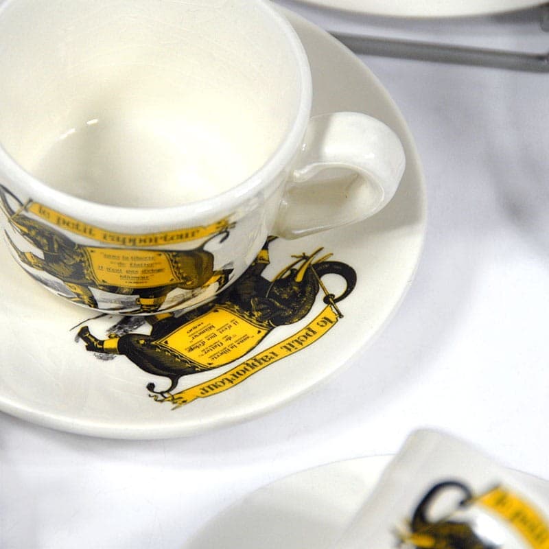 Coffee set TF1, white yellow black, faience, France, 1970s. - 323620