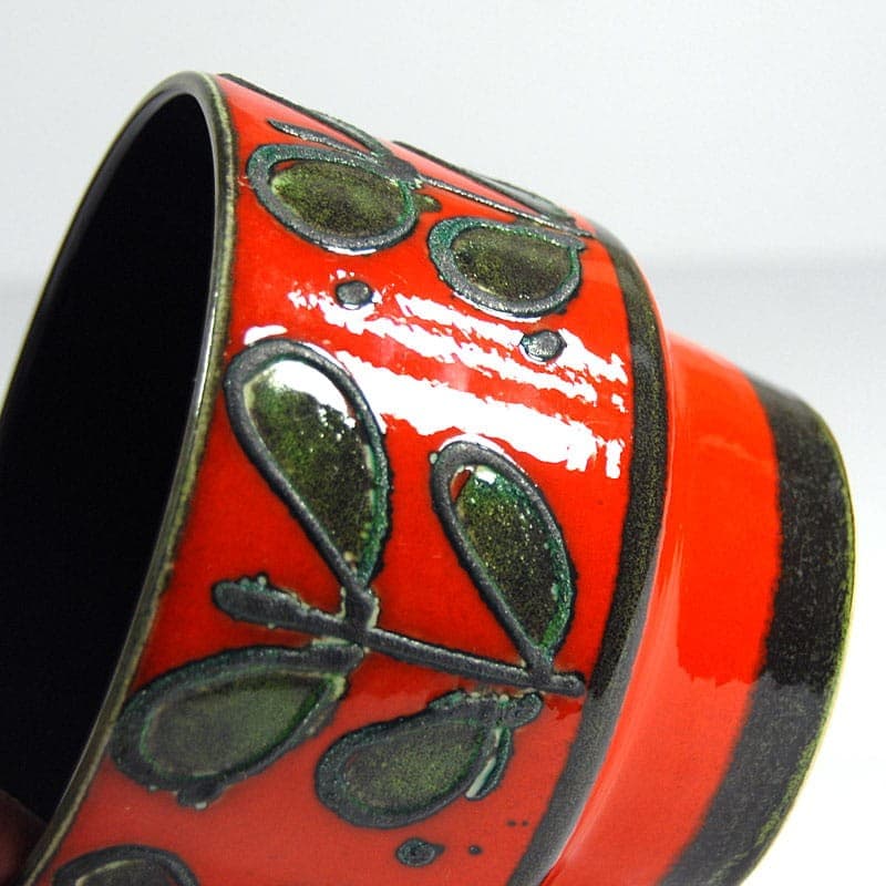 Doniczka ceramiczna, czerwona, ceramika, Dania, lata 70. - 323607