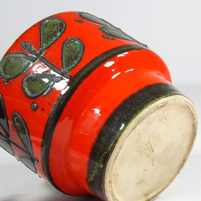 Doniczka ceramiczna, czerwona, ceramika, Dania, lata 70. - 323608