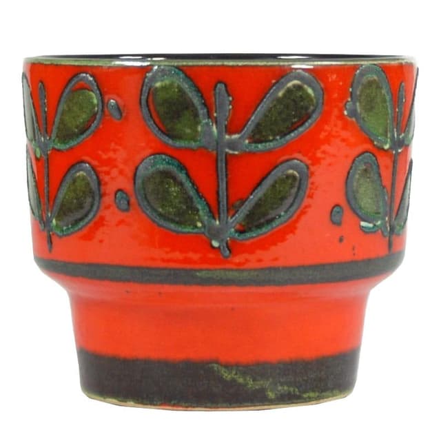 Doniczka ceramiczna, czerwona, ceramika, Dania, lata 70. - WYMIARY