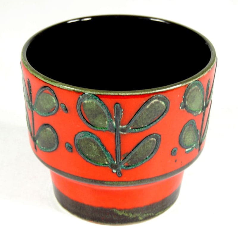 Doniczka ceramiczna, czerwona, ceramika, Dania, lata 70. - 323605