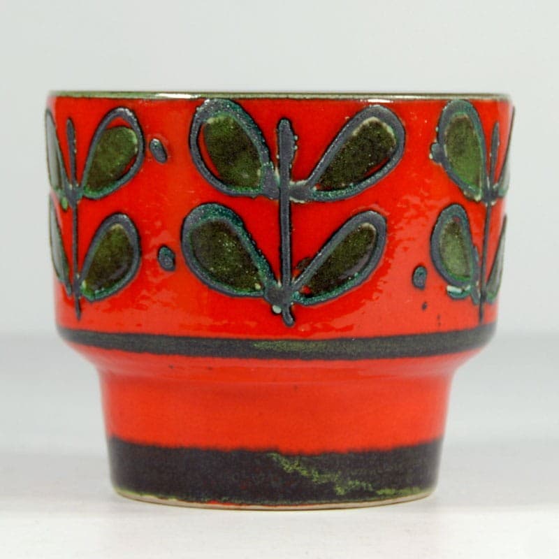 Doniczka ceramiczna, czerwona, ceramika, Dania, lata 70. - 323606