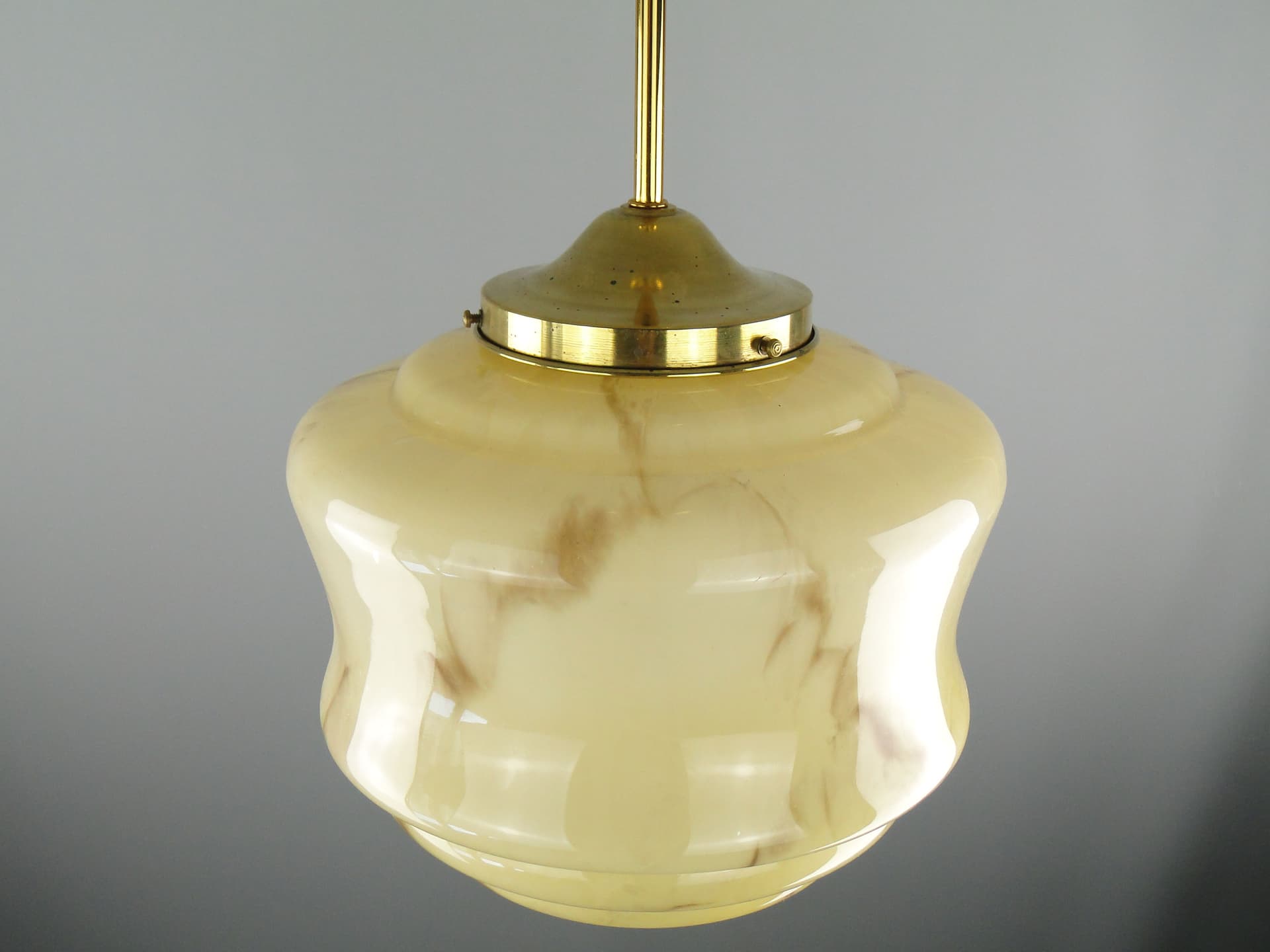 Pendant lamp Art Deco, beige glass, brass, Poland, 1920s. - 2591