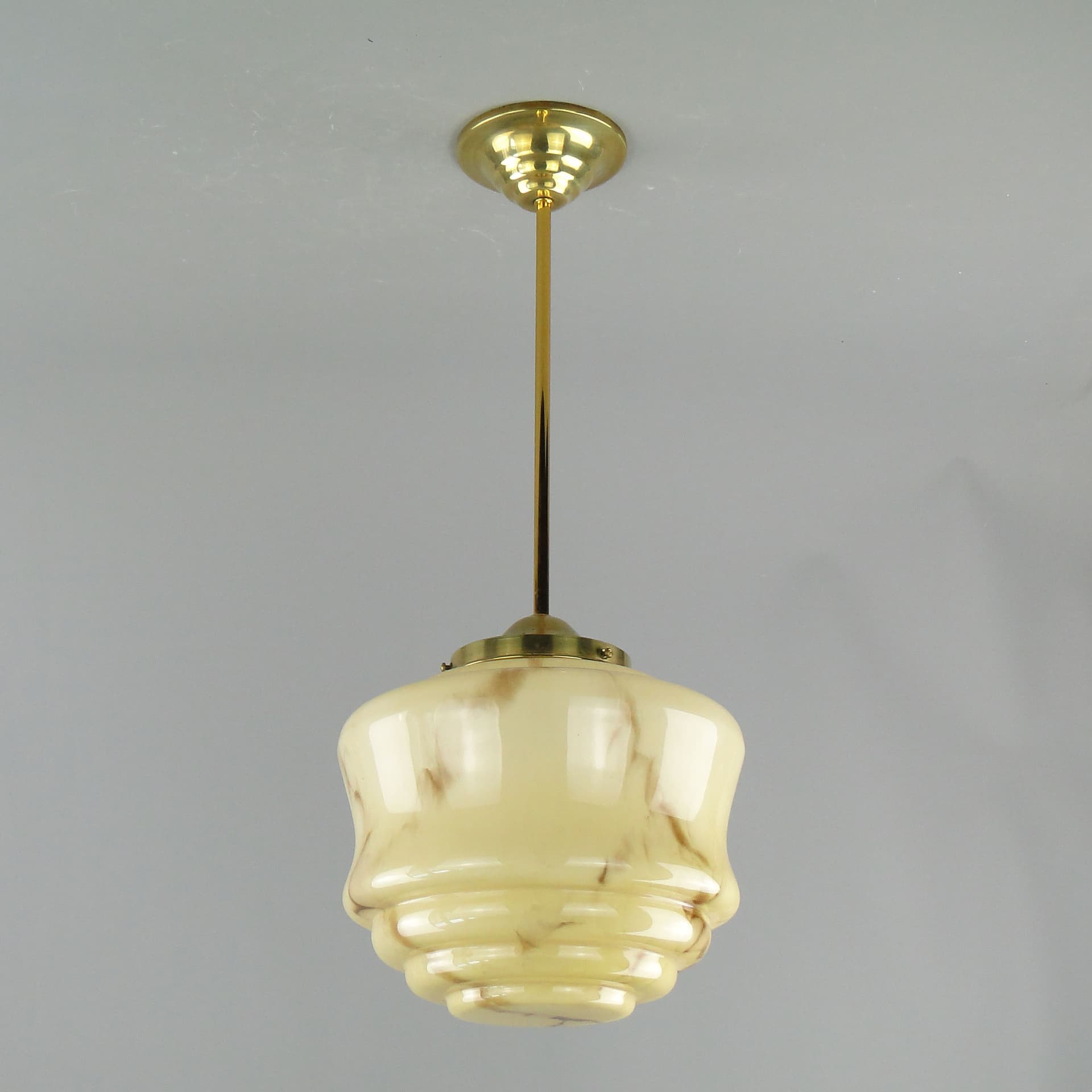 Pendant lamp Art Deco, beige glass, brass, Poland, 1920s. - 2589