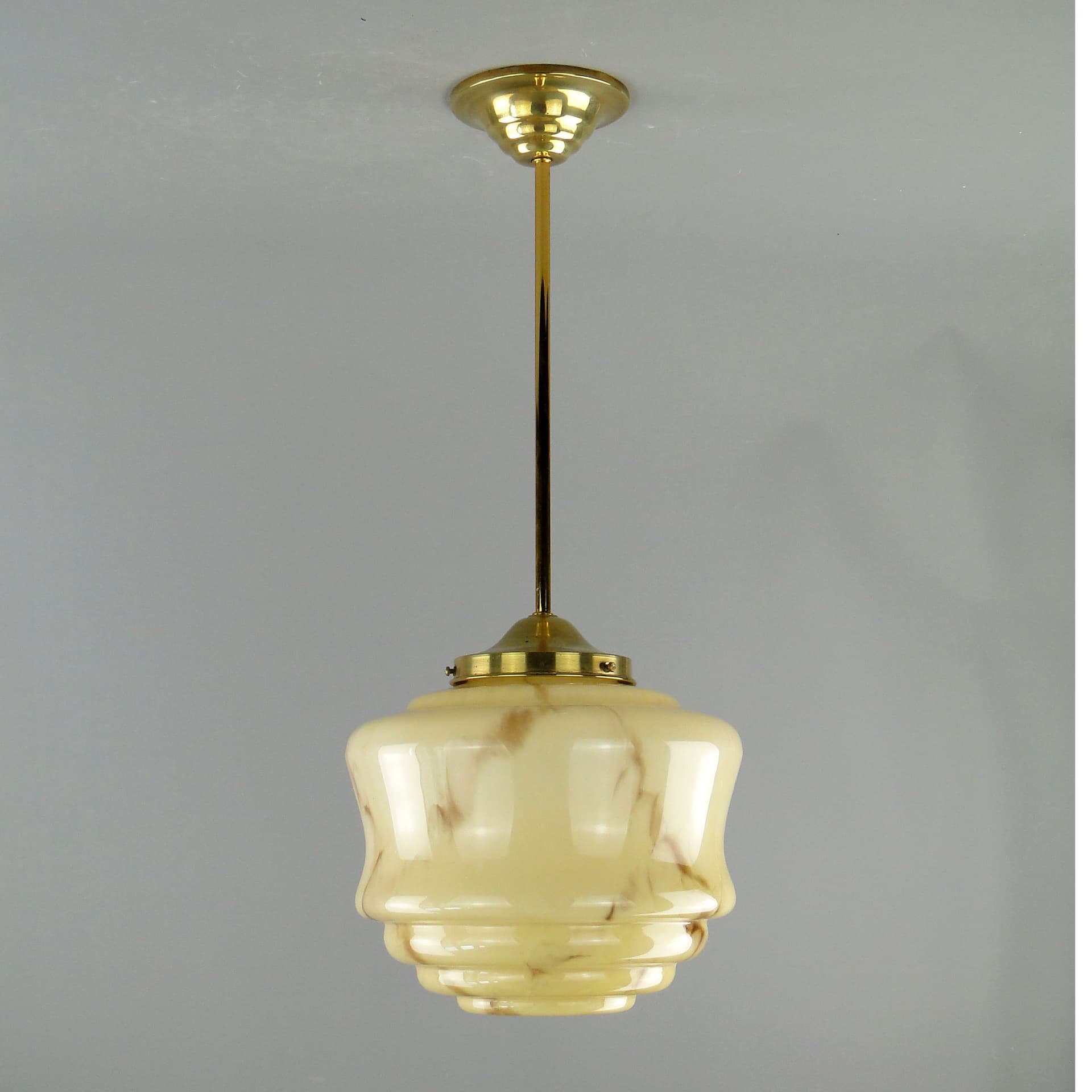 Pendant lamp Art Deco, beige glass, brass, Poland, 1920s. - 2588