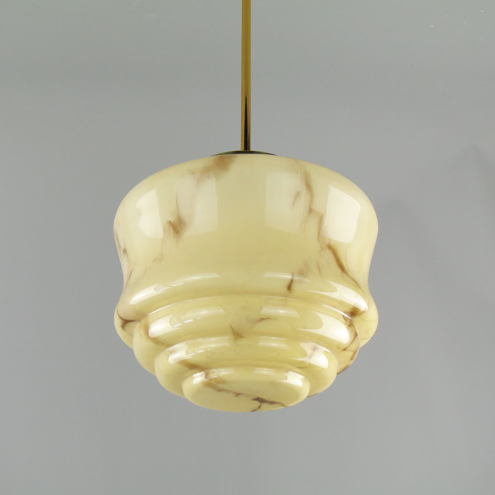 Pendant lamp Art Deco, beige glass, brass, Poland, 1920s. - 2590