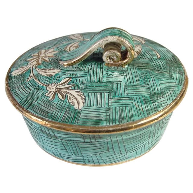 Ceramic container, turquoise green, gold accents, Italy, 1950s. - DIMENSION