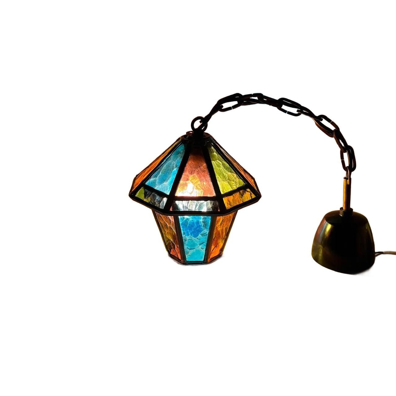 Lampa wisząca witrażowa, multikolor, szkło, metal, bakelit, Dania, lata 70.